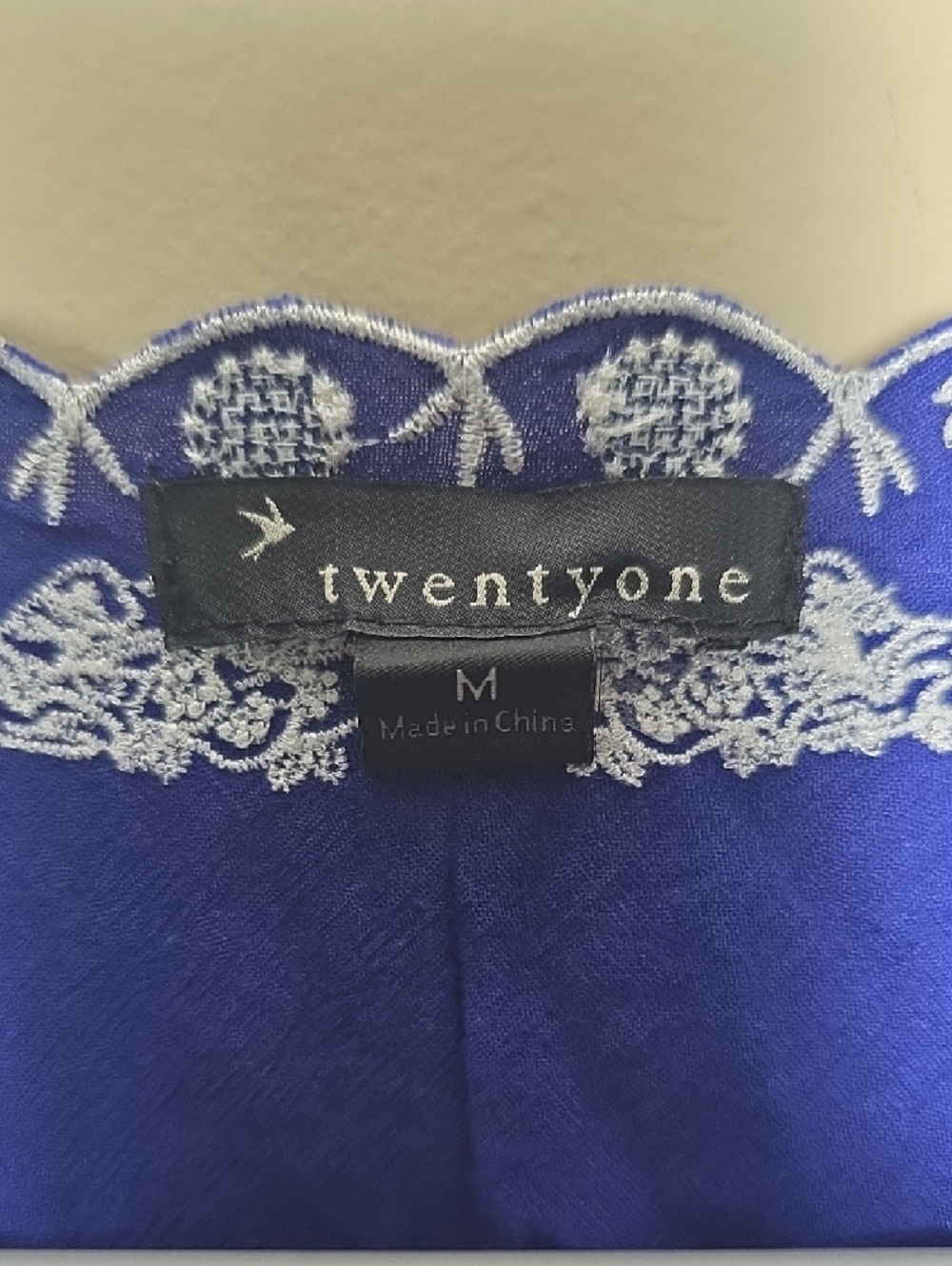 Embroidered V-Neck Royal Blue Tunic Top Scallop Trim - Picture 2 of 5